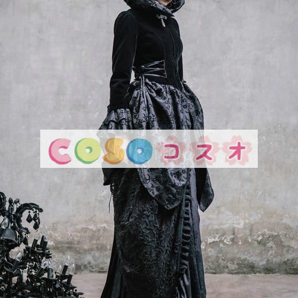 ロリータ服　ワンピース　ブラック　アートワーク　ドレス　ポリエステル　ゴシック　結び　カジュアル　 ―Lolita0300