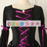ロリータ服　ワンピース　ブラック　プリント　ドレス　コットン　ゴシック　結び　カジュアル　 ―Lolita0420 4