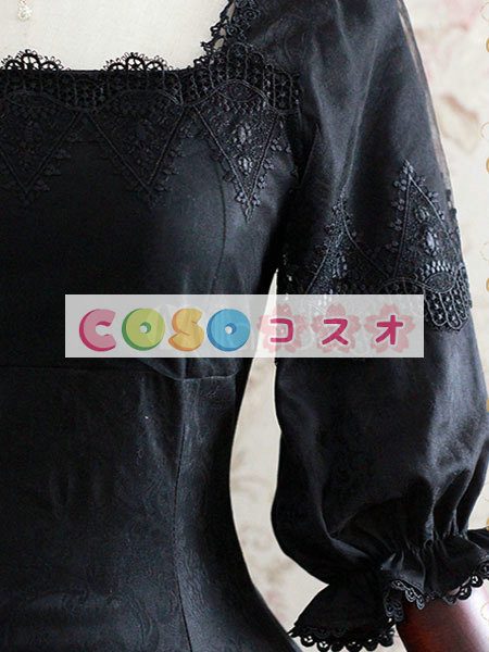 ロリータ服　ワンピース　ボディコン　ドレス　合成繊維　ゴシック　五分袖　スクエアネック　レース　カジュアル　 ―Lolita0525