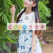 ロリータ服 ワンピース ライトブルー チュニック プリント柄 綿麻 可愛い ノースリーブ パーティー ―Lolita0628 4 ロリータ服 ワンピース ライトブルー チュニック プリント柄 綿麻 可愛い ノースリーブ パーティー ―Lolita0628 4