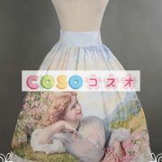 ロリィタスカート　ライトブルー　可愛い　プリント柄　リボン　パーティー　合成繊維　 ―Lolita0666 4