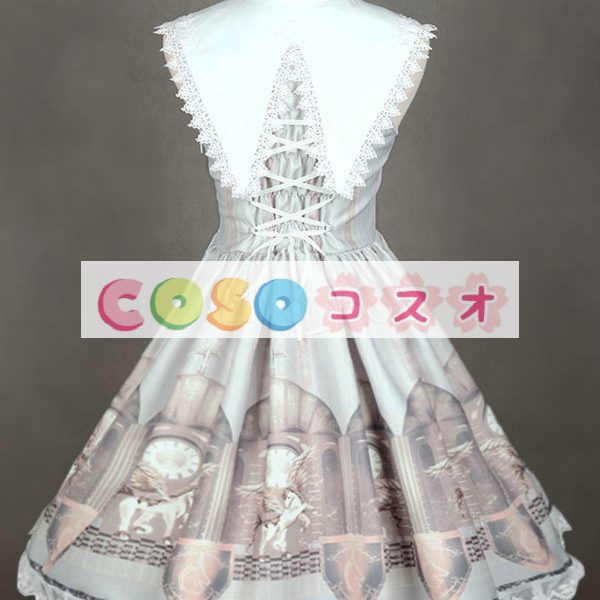 ロリィタジャンパースカート　リボン　可愛い　合成繊維　パーティー　プリント柄　 ―Lolita0667