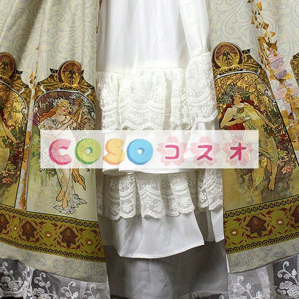 ロリィタジャンパースカート　リボン　可愛い　合成繊維　パーティー　プリント柄　 ―Lolita0744