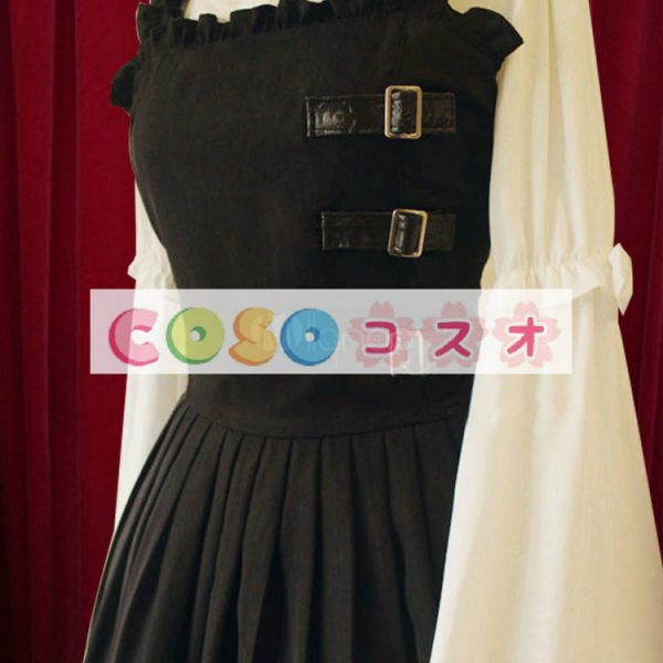 ロリィタジャンパースカート　ブラック　レトロ　コットン　シャーリング　パーティー　 ―Lolita0827