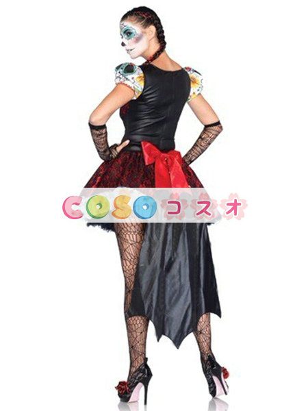 レッド ハロウィン スケルトン ドレス セクシー バンパイア コスチューム 女性用 合成繊維―festival-0273