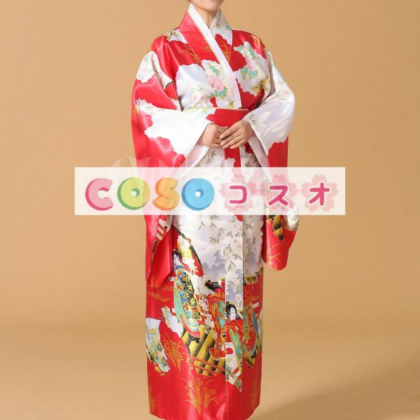 コスチューム衣装　レッド　世界の文化　祝日　新作　大人用　シルクライク　女性用　和服　―festival-0660