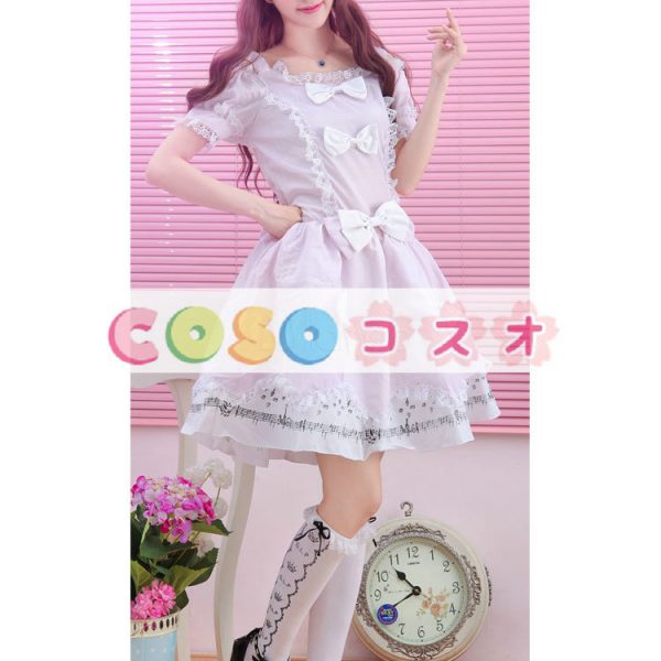 ロリータ服　ワンピース　単色　ドレス　ポリエステル　スィート　半袖　Uネック　リボン　カジュアル　 ―Lolita0077