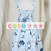ロリータ服　ワンピース　ライトブルー　チュニック　プリント柄　綿麻　可愛い　ノースリーブ　パーティー　 ―Lolita0085 5