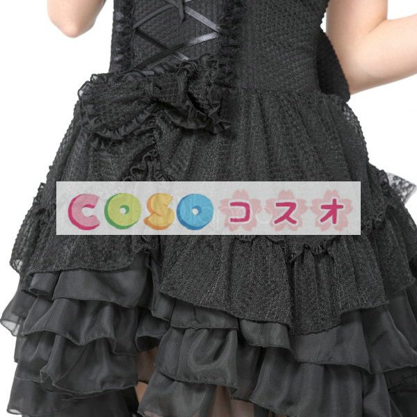 ロリータジャンパースカート，ブラック　アシンメトリー　ドローストリング　パンク　綿混紡　 ―Lolita0114