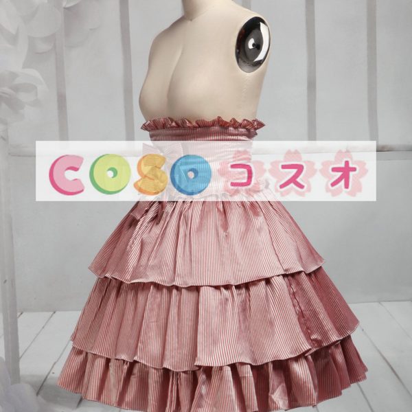 ストライプ　ハイウェスト　ロリィタスカート　ピンク　ショットスカート　リボン　多層 ―Lolita0188