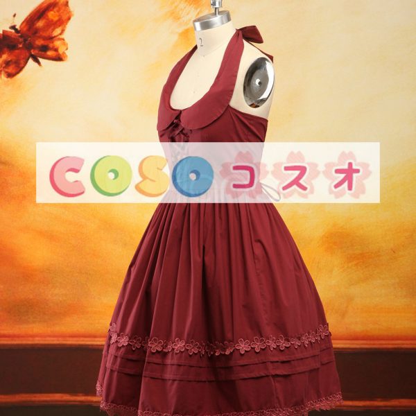 ロリータジャンパースカート，レッド　ホルターネック　女の子らしさ満点　スィート　コットン１００％　 ―Lolita0207