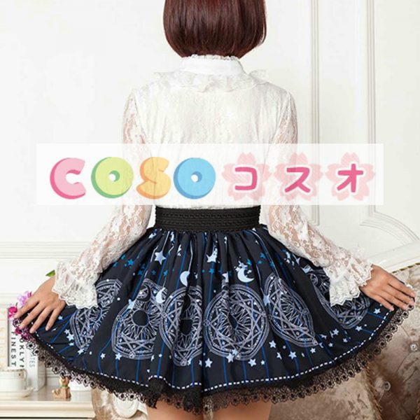 ロリータ服　スカート　スウィート　ポリエステル　プリント　ディープブルー　カジュアル　 ―Lolita0217
