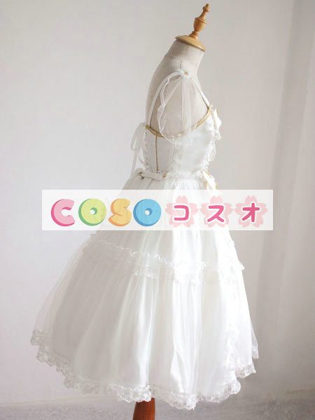 ロリータ服 ワンピース エクリュホワイト ストッキング シフォン ノースリーブ ―Lolita0285