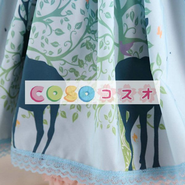 ロリータ服　スカート　ブルー　スィート　プリント　レース　動物　新作 ―Lolita0348