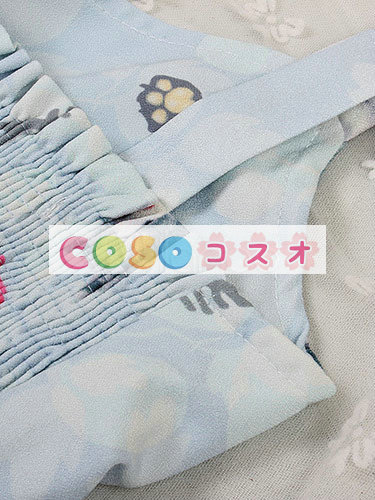 ロリータ服 ワンピース ライトブルー チュニック プリント柄 綿麻 可愛い ノースリーブ パーティー ―Lolita0628