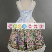 ロリィタジャンパースカート　ライトブルー　リボン　可愛い　合成繊維　パーティー　プリント柄　 ―Lolita0686 5
