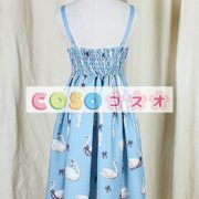 ロリータ服　ワンピース　ライトブルー　チュニック　プリント柄　シフォン　可愛い　ノースリーブ　編み上げ　パーティー　 ―Lolita0715 5