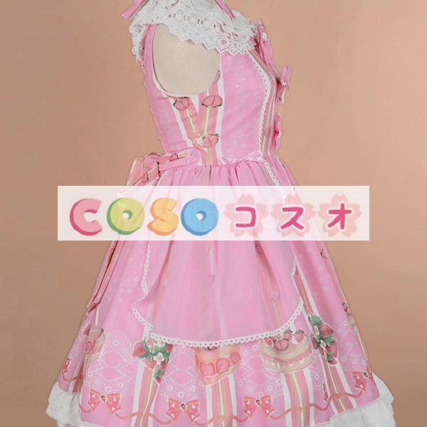 ロリィタジャンパースカート　リボン　可愛い　合成繊維　パーティー　プリント柄　 ―Lolita0743