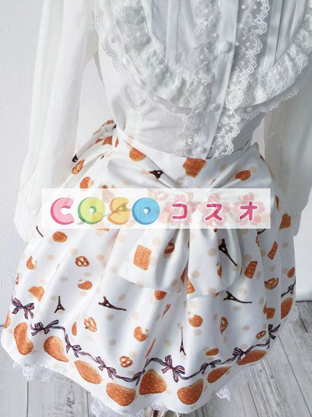 ロリィタスカート　ホワイト　綿混紡　プリント柄　パーティー　可愛い　 ―Lolita0757