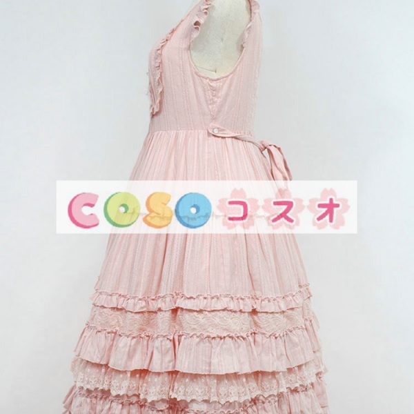 ロリィタジャンパースカート　ピンク　可愛い　コットン　プリント柄　リボン　パーティー　 ―Lolita0819