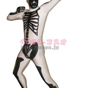 透明人間 ハロウィン人気　ブラックのスカルマンの骨組み図案　ライクラ製―3taitsu0018