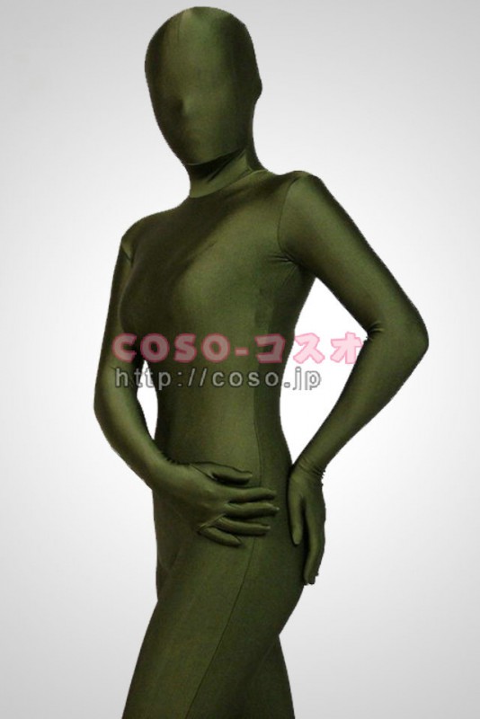 透明人間 濃緑色　ライクラ　背中ファスナー―3taitsu0028