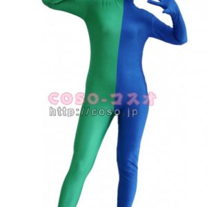 NEW パッチワーク　半面人　ブルー＆グリーン　混色　スパンデックス　―3taitsu0179