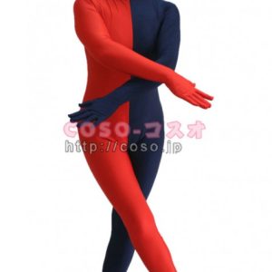 パッチワーク　半面人　レッド＆ダークブルー　ライクラ＆スパンデックス　―3taitsu0198