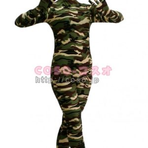 ライクラ＆スパンデックス　 カムフラージュ　ダークグリーン　 ゼンタイくん―5taitsu0013