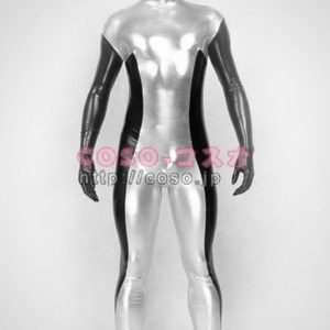 ブラック&シルバー zentai メタリック 変装コスチューム 全身タイツ―6taitsu0040