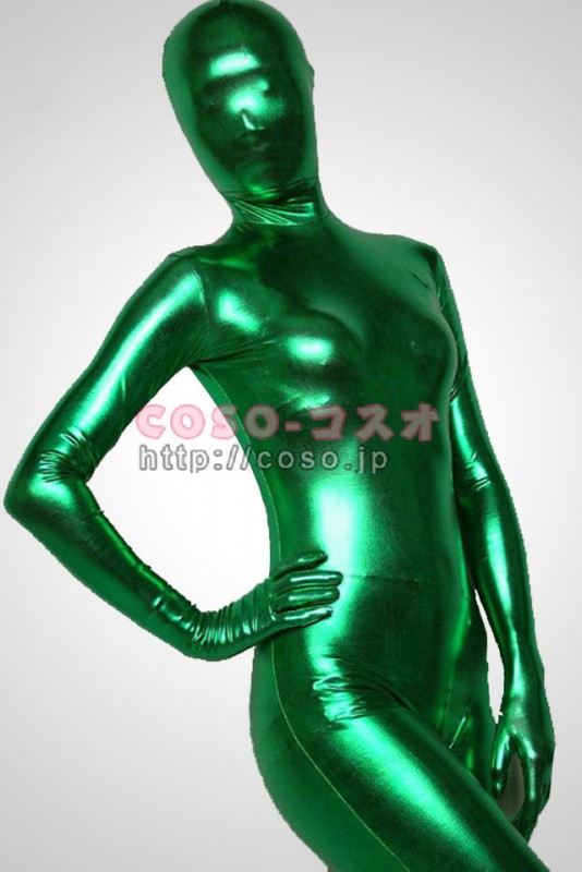 グリーン　透明人間　メタリック　全身タイツ―6taitsu0043