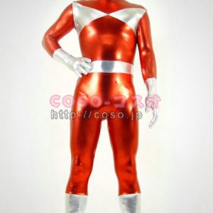 シルバー＆レッド　戦闘員　仮装　全身タイツ　メタリック―6taitsu0077