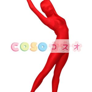 全身タイツ，レッド　単色　大人用　開口部のない全身タイツ　変装コスチューム　ユニセックス　―taitsu-tights0052