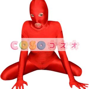 全身タイツ，レッド　単色　目と口が開いている全身タイツ　大人用　変装コスチューム　ユニセックス　―taitsu-tights0362