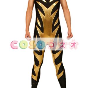 全身タイツ　メタリック　男性用　大人用　ブラック＆ゴールド　コスチューム衣装　レスリング―taitsu-tights0977