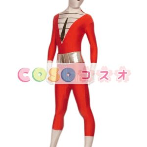 全身タイツ，スーパーヒーロー　ユニセックス　大人用　レッド　カラーブロック　開口部のない全身タイツ　仮装コスチューム　―taitsu-tights1149