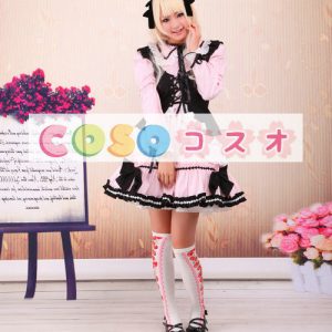 ピンク　ロリィタワンピース　ブラックベスト　長袖　レーストリム ―Lolita0265