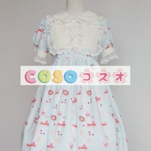 ロリィタワンピース　プリント柄　シフォン　可愛い　リボン　パーティー　 ―Lolita0726