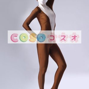 全身タイツ，ブラウン＆ホワイト　ユニセックス　カラーブロック　大人用　開口部のない全身タイツ　仮装コスチューム　―taitsu-tights0639