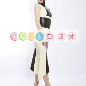 ラテックスドレス，ロングドレス　セクシー　カラーブロック　アシンメトリードレス　コスチューム―taitsu-tights0990