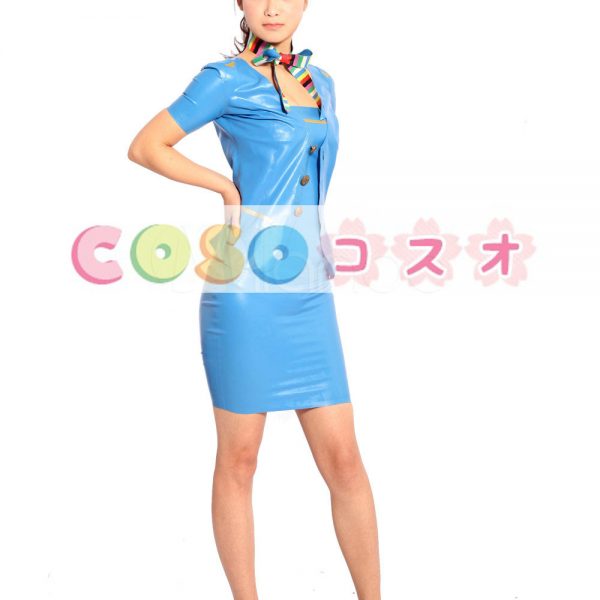 ラテックスドレス，ブルー　乗務員風　セクシー　コスチューム　コスプレ―taitsu-tights0290 1