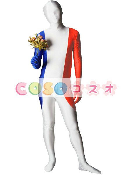 全身タイツ　フランスの国旗柄　ユニセックス　大人用　コスチューム衣装　コスプレ　―taitsu-tights1082 1