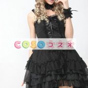 ロリータジャンパースカート，ブラック　アシンメトリー　ドローストリング　パンク　綿混紡　 ―Lolita0114