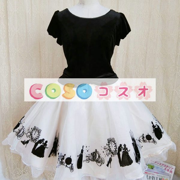 ロリータ服　ワンピース　ブラック　ドレス　ベルベット　半袖　 ―Lolita0133 1