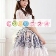 ロリータ服　ワンピース　ディープアプリコット　プリント　ドレス　ポリエステル　スィート　レース　カジュアル　 ―Lolita0198