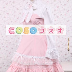 ロリータワンピース，ピンク　スタンドカラー　姫袖　刺繍レース　リボン　キュート ―Lolita0225