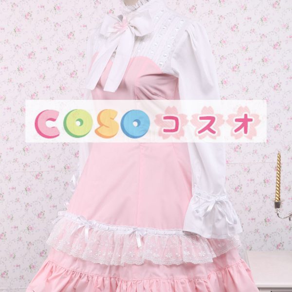 ロリータワンピース，ピンク　スタンドカラー　姫袖　刺繍レース　リボン　キュート ―Lolita0225 1