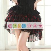 ロリータスカート，ブラック＆レッド　レース　ティアド　パンク　綿混紡　 ―Lolita0226