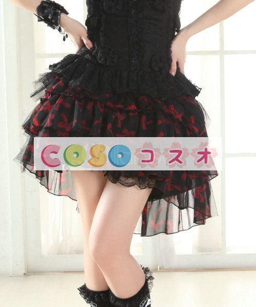 ロリータスカート，ブラック＆レッド　レース　ティアド　パンク　綿混紡　 ―Lolita0226 1