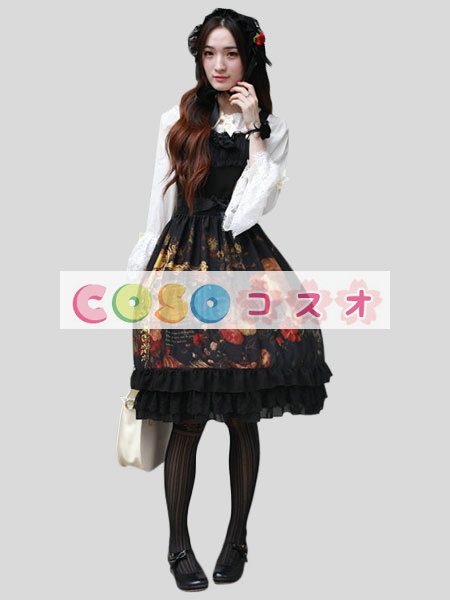 ロリータ服　ジャンパースカート　ブラック　肩紐調節可能 ―Lolita0240 1